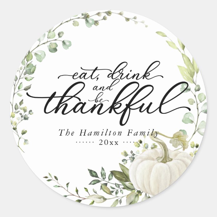 Pumpkin Greenery Wreath Thanksgiving Dinner Classic Round Sticker | Zazzle