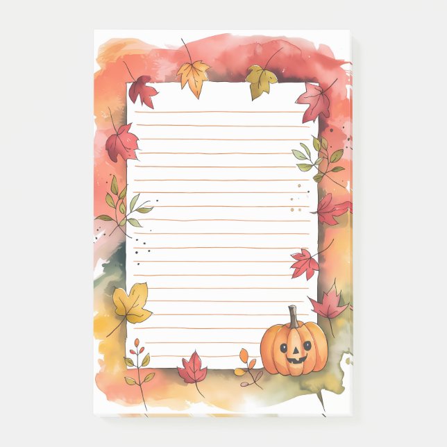Pumpkin Grin & Leafy Whimsy Post-it Notes (Front)