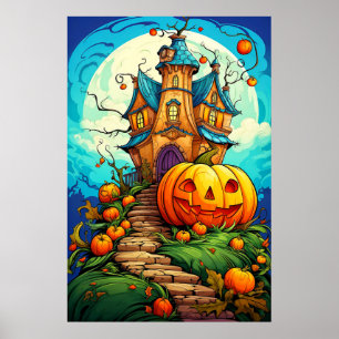Pumpkin Guarded Halloween Haunted House Poster