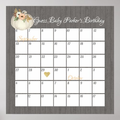 Pumpkin Guess Babys Due Date Poster