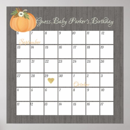 Pumpkin Guess Babys Due Date Poster