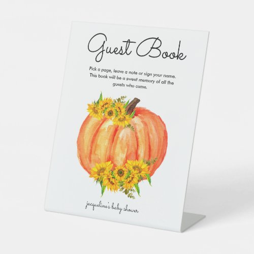 Pumpkin Guest Book Baby Shower Wedding  Pedestal Sign