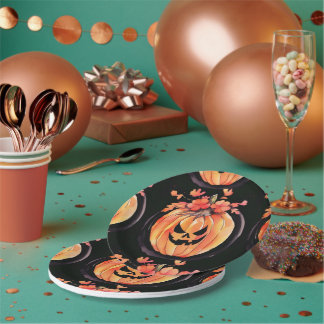 Pumpkin Halloween Art Paper Plates