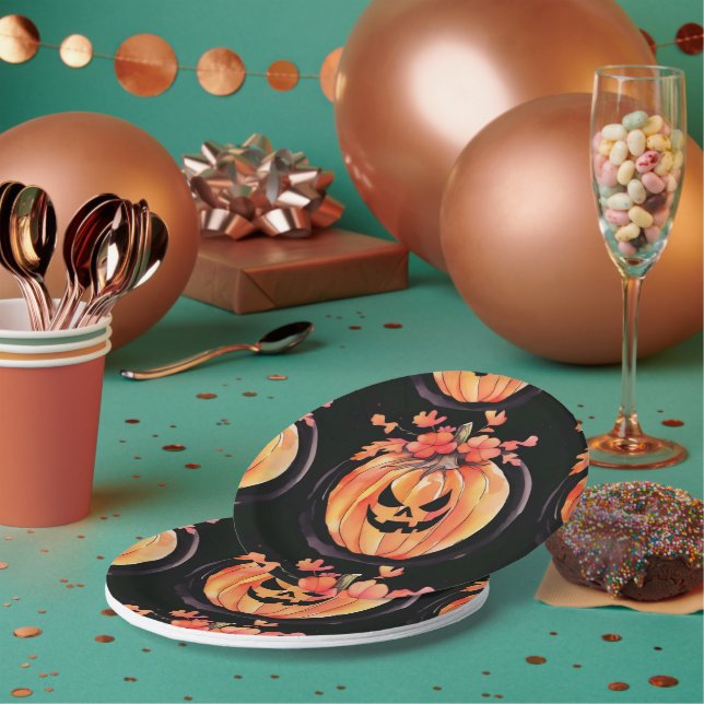 Pumpkin Halloween Art Paper Plates (Multi)