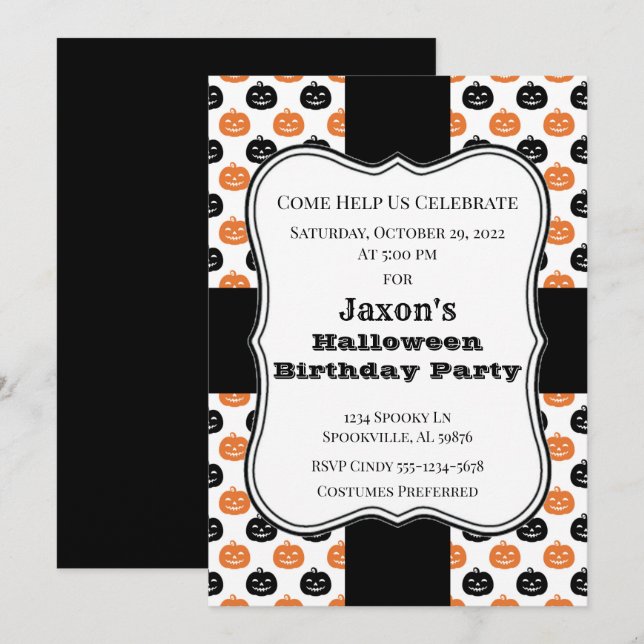 Pumpkin Halloween Birthday Party Invitation (Front/Back)