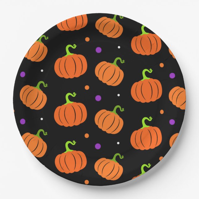 Pumpkin Halloween Birthday Party Paper Plates (Front)
