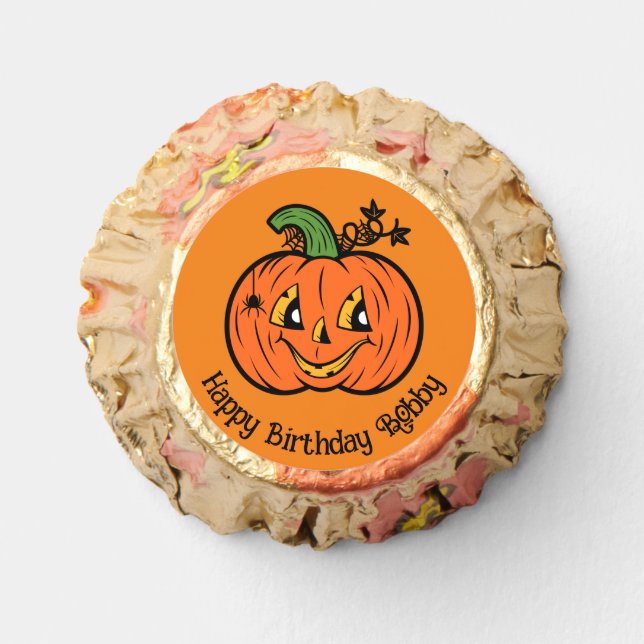Pumpkin Halloween Birthday Party Personalize Name Reese's Peanut Butter Cups (Front)