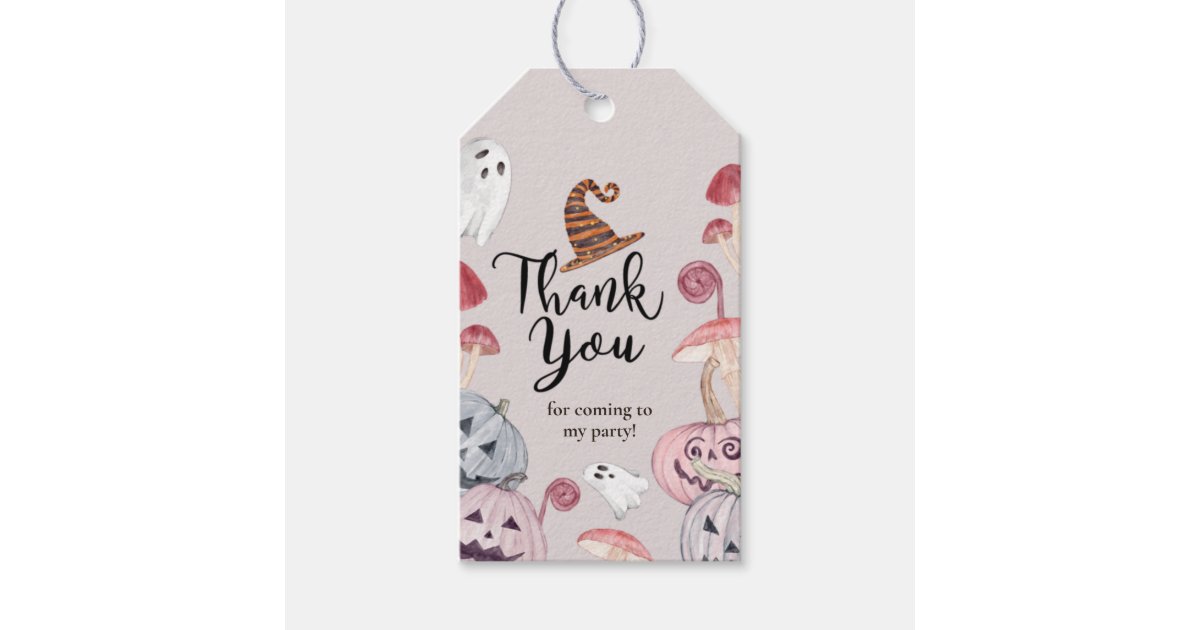 Pumpkin Halloween Birthday Thank You Favor Tags | Zazzle