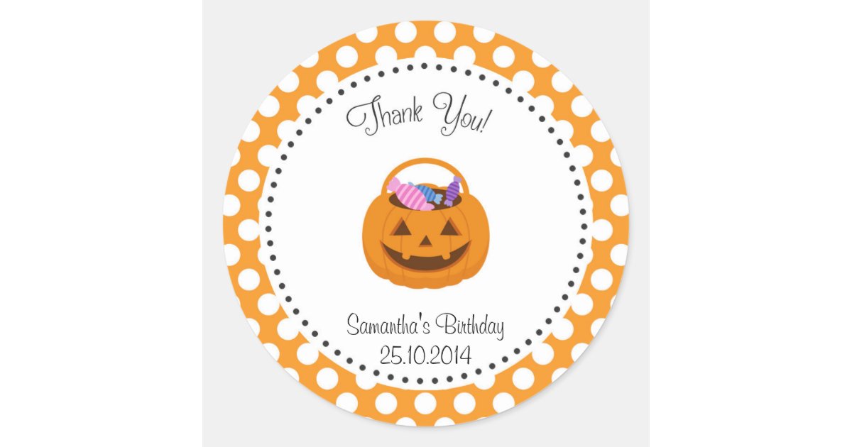 Pumpkin Halloween Birthday Thank You Sticker | Zazzle