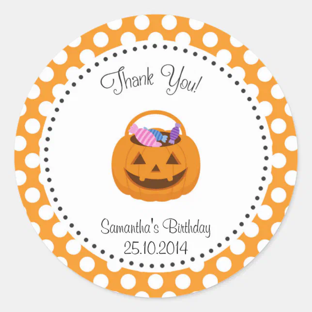 Pumpkin Halloween Birthday Thank You Sticker | Zazzle