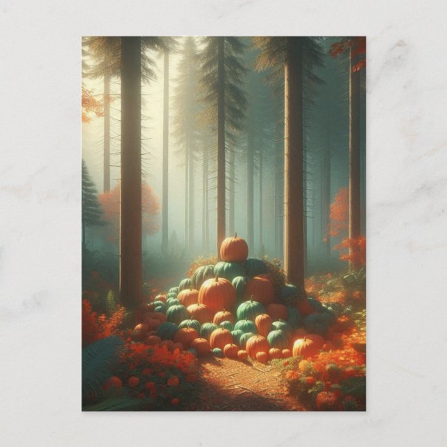 Pumpkin Halloween, Botanical Greenery & Fall  Postcard (Front)