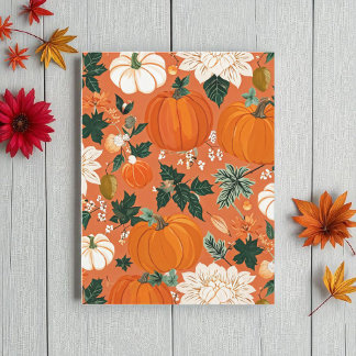 Pumpkin Halloween, Botanical Orange Greenery Fall Postcard