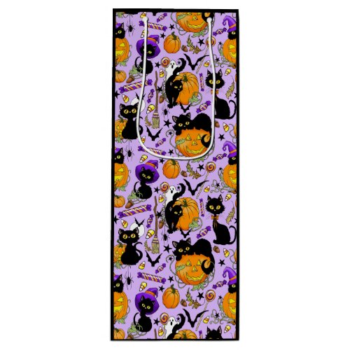 Pumpkin Halloween Candy Black Cats Wine Gift Bag