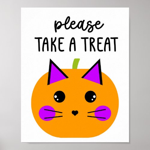 Pumpkin Halloween Cat Please Take a Treat Poster