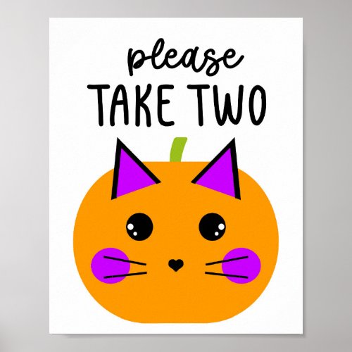 Pumpkin Halloween Cat Please Take Two Poster