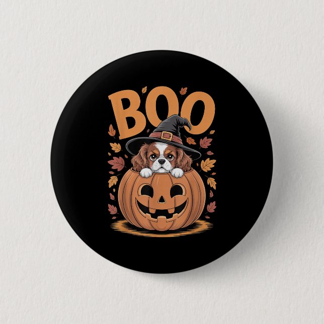 Pumpkin Halloween Cavalier King Charles Spaniel  Button (Front)
