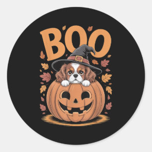 Pumpkin Halloween Cavalier King Charles Spaniel Classic Round Sticker
