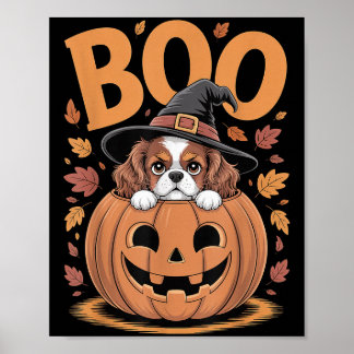 Pumpkin Halloween Cavalier King Charles Spaniel Poster