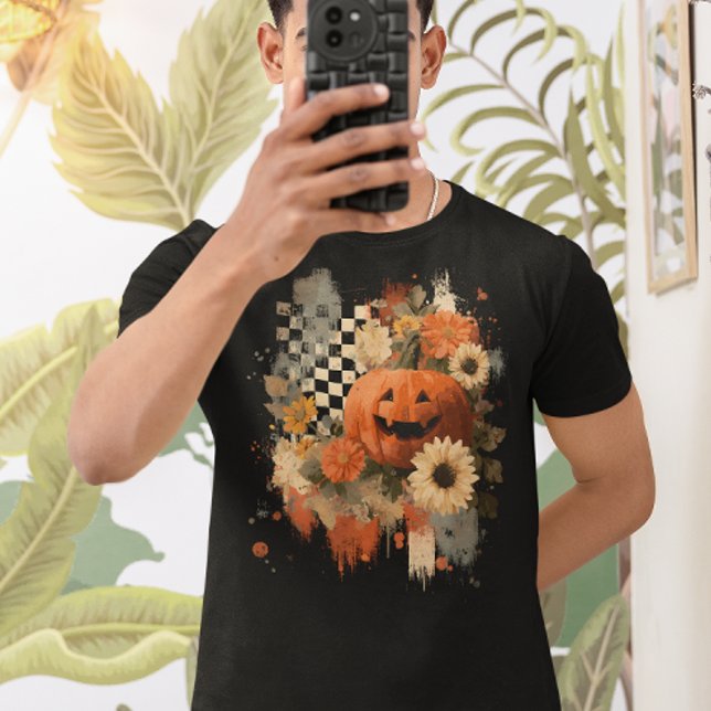 Pumpkin Halloween Checkered Board retro  T-Shirt (Creator Uploaded)