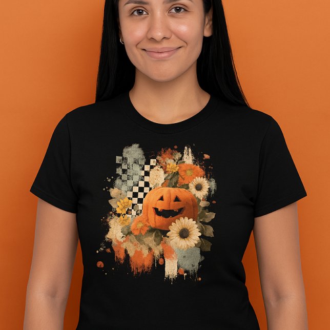 Pumpkin Halloween Checkered Board retro  Tri-Blend Shirt (Creator Uploaded)