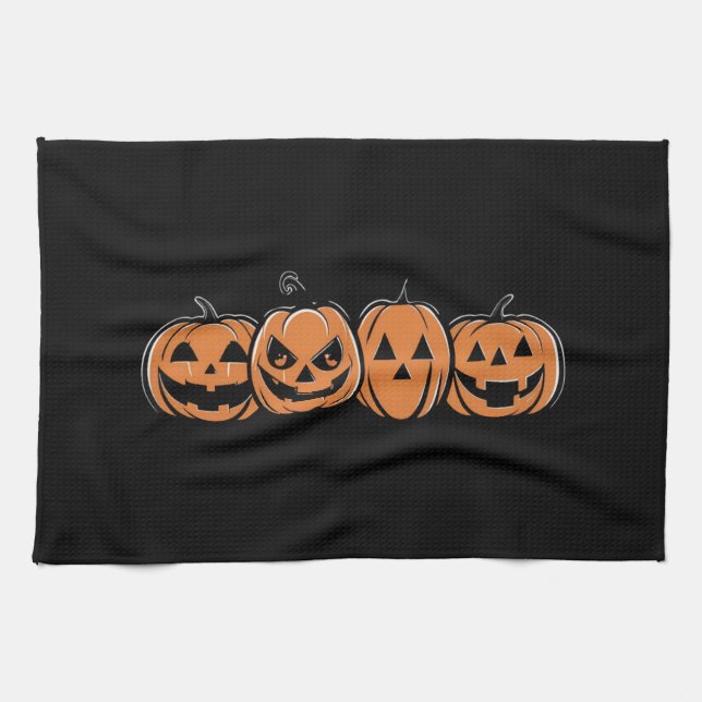Pumpkin Halloween Fall Thanksgiving Gift Kitchen Towel (Horizontal)