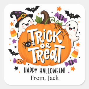 Pumpkin Halloween Favor   Classroom Treat Square Sticker