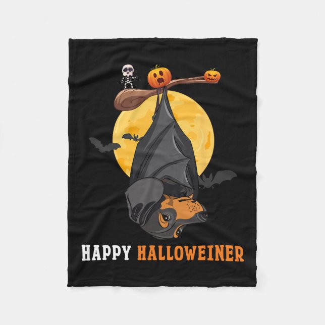 Pumpkin Halloween For Women &amp; Bat Sausage Dog  Fleece Blanket (Front)