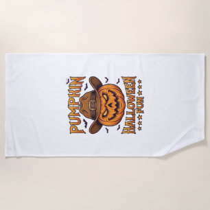 Pumpkin Halloween Fun Jack Lantern Cowboy Hat Bats Beach Towel