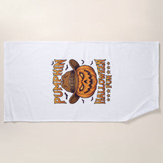 Pumpkin Halloween Fun Jack Lantern Cowboy Hat Bats Beach Towel