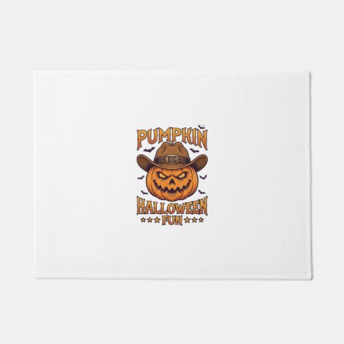 Pumpkin Halloween Fun Jack Lantern Cowboy Hat Bats Doormat