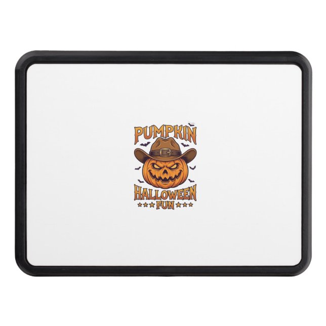 Pumpkin Halloween Fun Jack Lantern Cowboy Hat Bats Hitch Cover (Front)