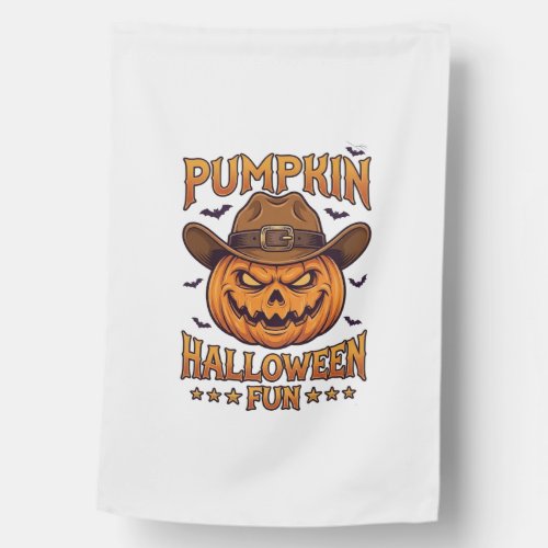 Pumpkin Halloween Fun Jack Lantern Cowboy Hat Bats House Flag
