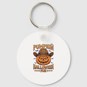 Pumpkin Halloween Fun Jack Lantern Cowboy Hat Bats Keychain