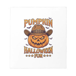 Pumpkin Halloween Fun Jack Lantern Cowboy Hat Bats Notepad