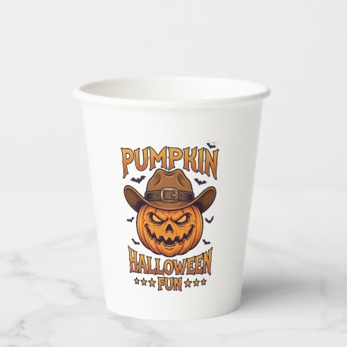 Pumpkin Halloween Fun Jack Lantern Cowboy Hat Bats Paper Cups