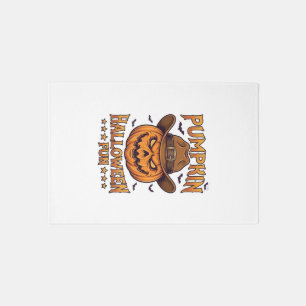 Pumpkin Halloween Fun Jack Lantern Cowboy Hat Bats Rug