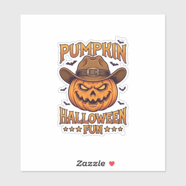 Pumpkin Halloween Fun Jack Lantern Cowboy Hat Bats Sticker (Sheet)