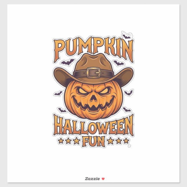 Pumpkin Halloween Fun Jack Lantern Cowboy Hat Bats Sticker (Sheet)