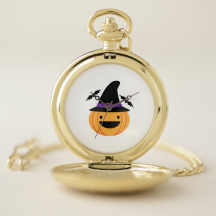Pumpkin Halloween Jack O Lantern Bat Pocket Watch