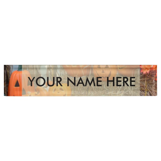 Pumpkin halloween jack o lantern orange pumpkins desk name plate (Front)
