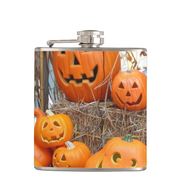 Pumpkin halloween jack o lantern orange pumpkins flask (Front)