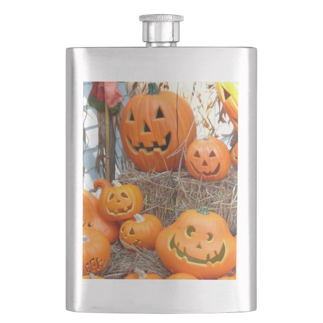 Pumpkin halloween jack o lantern orange pumpkins flask (Front)