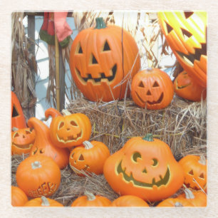 Pumpkin halloween jack o lantern orange pumpkins glass coaster