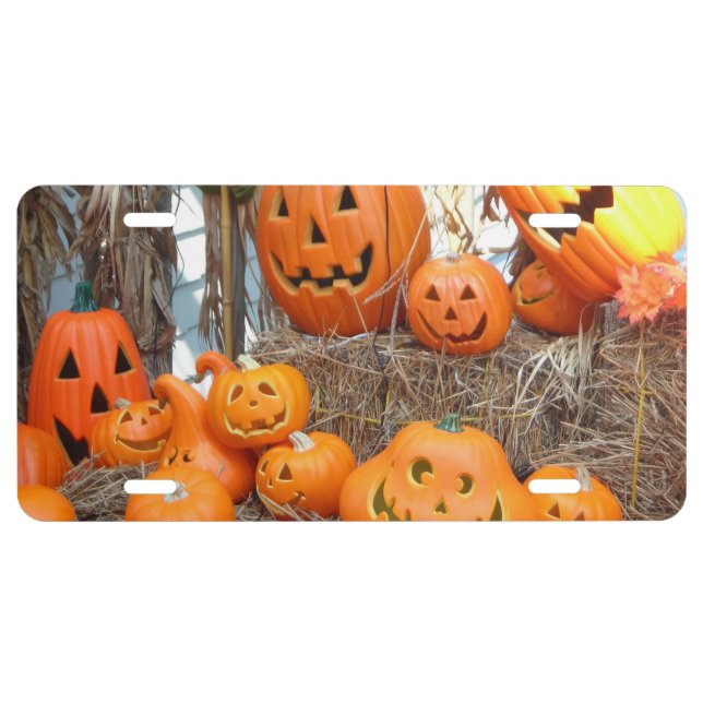 Pumpkin halloween jack o lantern orange pumpkins license plate (Front)