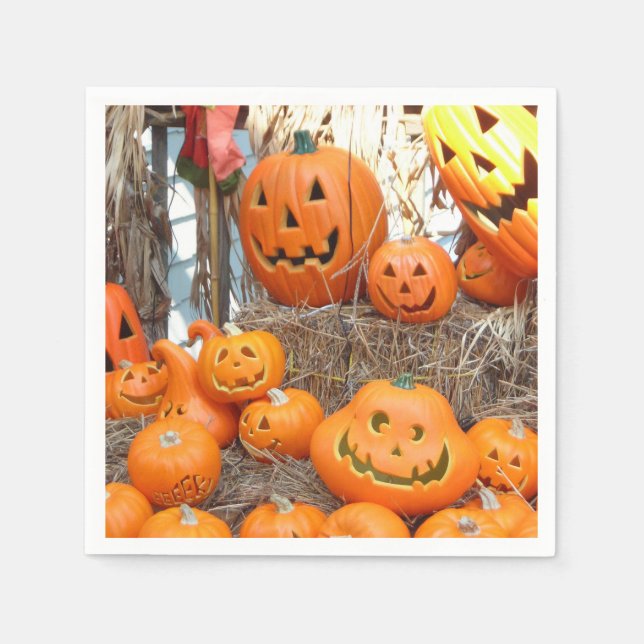 Pumpkin halloween jack o lantern orange pumpkins napkins (Front)