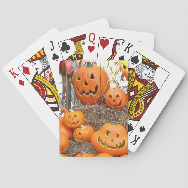 Pumpkin halloween jack o lantern orange pumpkins poker cards (Back)