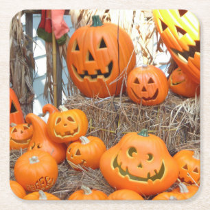 Pumpkin halloween jack o lantern orange pumpkins square paper coaster