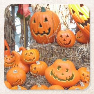 Pumpkin halloween jack o lantern orange pumpkins square paper coaster