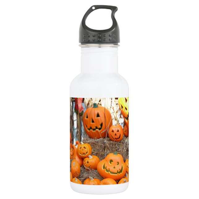 Pumpkin halloween jack o lantern orange pumpkins stainless steel water bottle (Front)