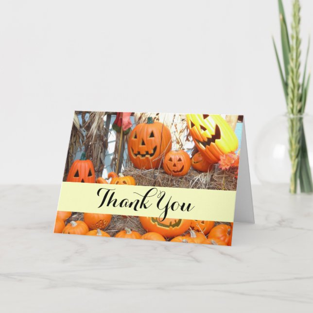 Pumpkin halloween jack o lantern orange pumpkins thank you card (Front)